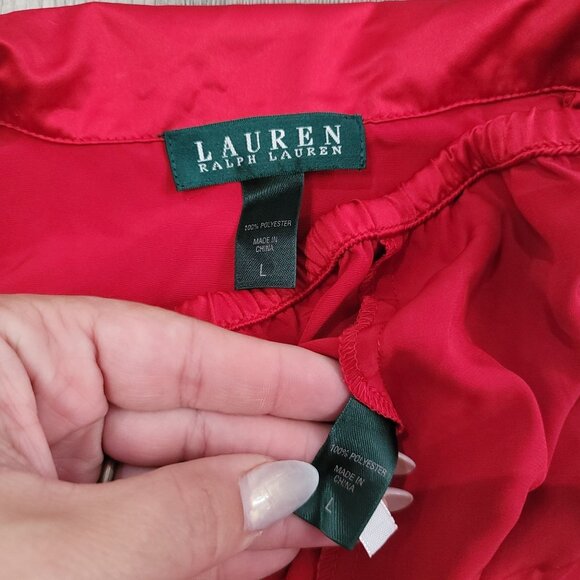 Lauren Ralph Lauren Women's Red Satin Pajama Set Monogrammed with RL logo large - Picture 3 of 7